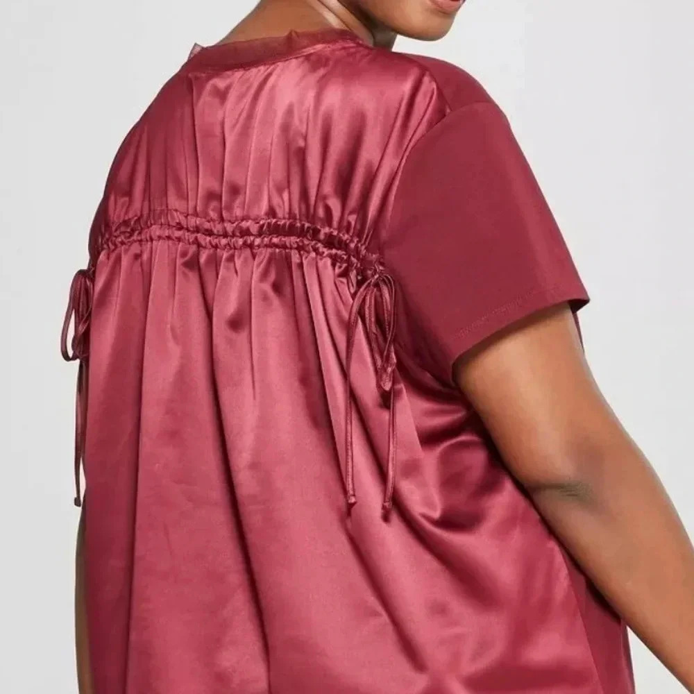 Ava & Viv Ruched Back V-Neck Burgundy Top Sz 4X New